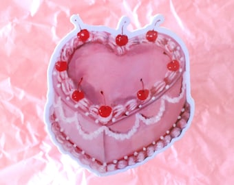 Vintage Herz-Kuchen-Aufkleber. wasserfest, vinyl Aufkleber, reißfest, langlebig, Lebensmittel Aufkleber, Malerei Aufkleber, Kokette, Retro, Kirschtorte