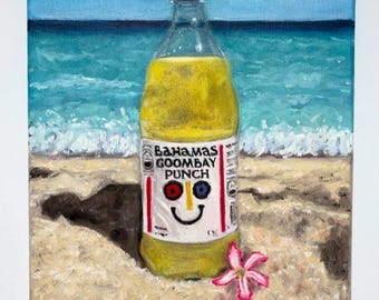 Goombay Punch Original-Gemälde. Ölgemälde, Bahamas, Nassau, Stranddekor, Bahamas-Kunst, Strandmalerei, Ozeankunst, karibische Kunst.