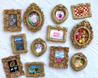 Gerahmte Mini Bild Magnete. Miniatur Kunstwerk, Kühlschrankmagnete, antik inspiriert, handgemacht.