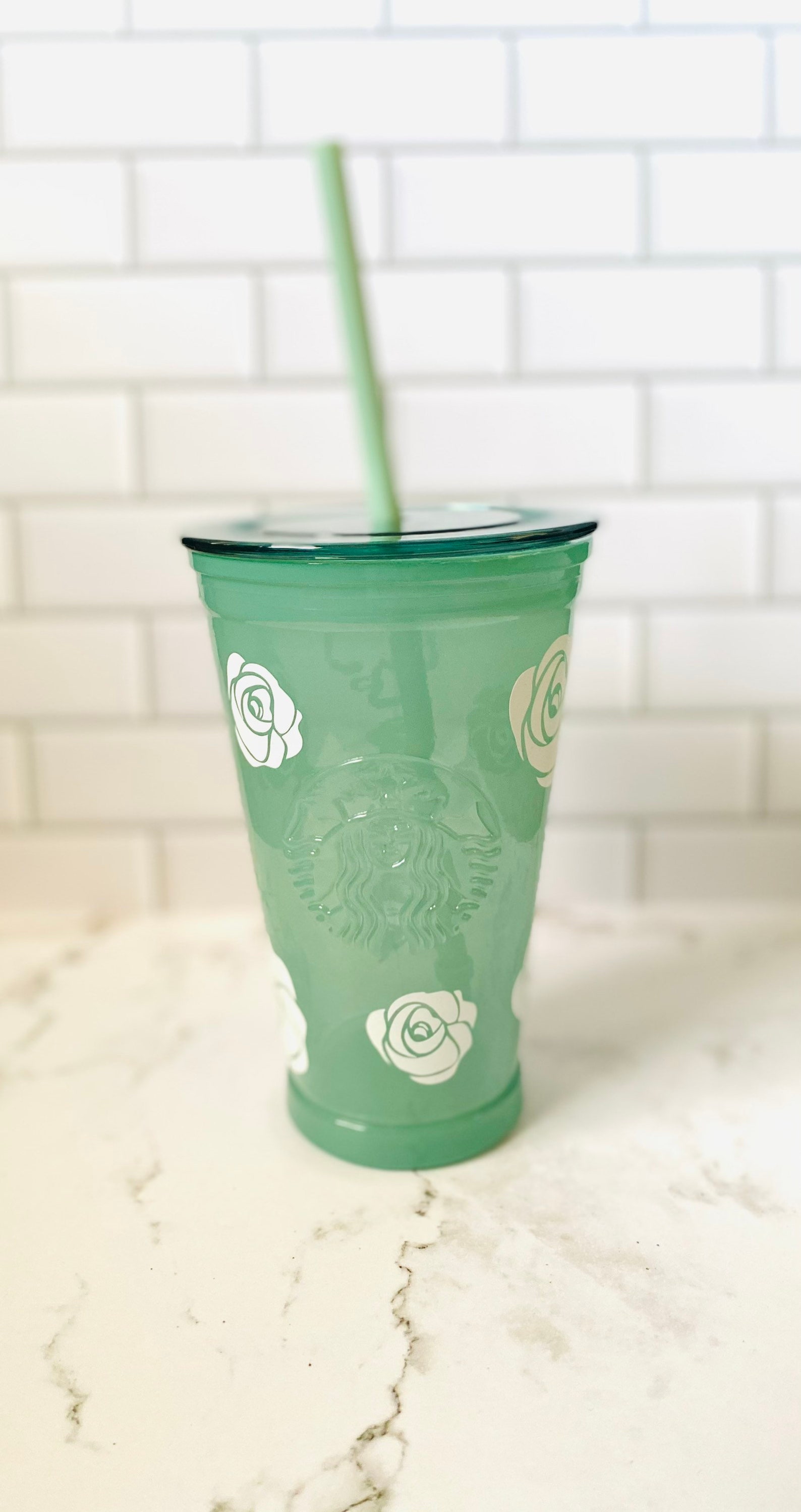 Recycled Glass 16oz Starbucks Cold Cup Tumbler With Roses or Etsy