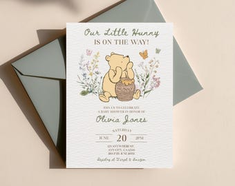 Winnie the Pooh Baby Shower Invitation, Classic Pooh Invite, Our Little Hunny is on the Way, Gender Neutral Baby Shower, Editable Template