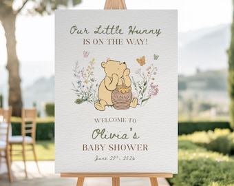 Winnie the Pooh Baby Shower Welcome Sign Template, A Little Hunny is on the Way Poster, Classic Pooh Bear Welcome Poster, Gender Neutral
