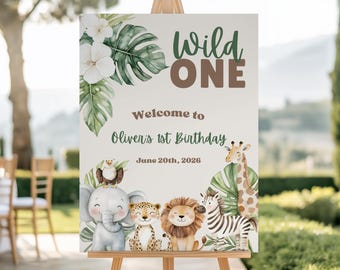 Safari Wild One 1st Birthday Welcome Sign Template, Jungle Animals First Birthday Poster, Boy First Birthday Decor, Digital Download