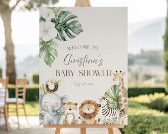 Safari Welcome Sign, Jungle Baby Shower Decor, Editable Safari Theme Welcome Poster, Oh Baby Jungle Sign, Gender Neutral Baby Shower, DIY