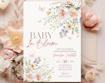 Baby in Bloom Baby Shower Invitation Template, Editable Floral Invite, Garden Baby Shower, Girl Invite, Canva Template