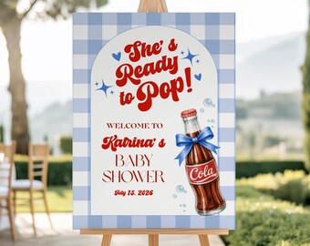 She's ready to Pop Baby Shower Welcome Sign, Retro Cola Baby Shower Poster, Soda Pop Shower Theme, Vintage Baby Shower Decor, Canva Template