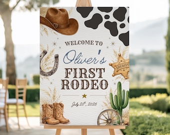 First Rodeo Welcome Sign Template, Cowboy Birthday Welcome Sign, Western 1st Birthday Sign, Editable Canva Poster, Boy Rodeo Party Decor