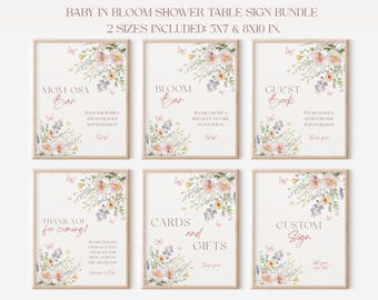 Baby in Bloom Table Signs Bundle, Wildflower Baby Shower Signs, 16 Editable Canva Templates, Pink Floral Shower Decor, 8x10 and 5x7 Sizes