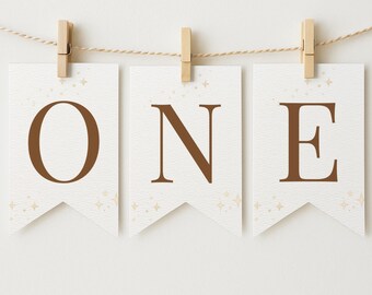 Chapter One High Chair Banner, First Birthday Banner, ONE Banner, Neutral Baby Girl Decor, Editable Template