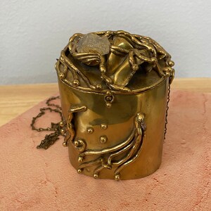 Vintage Dutra’s Brazil handmade Brutalist Brass bag with white Amethyst Crystal