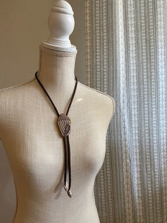 Handmade Beaded Shell Bolo Tie - image 1