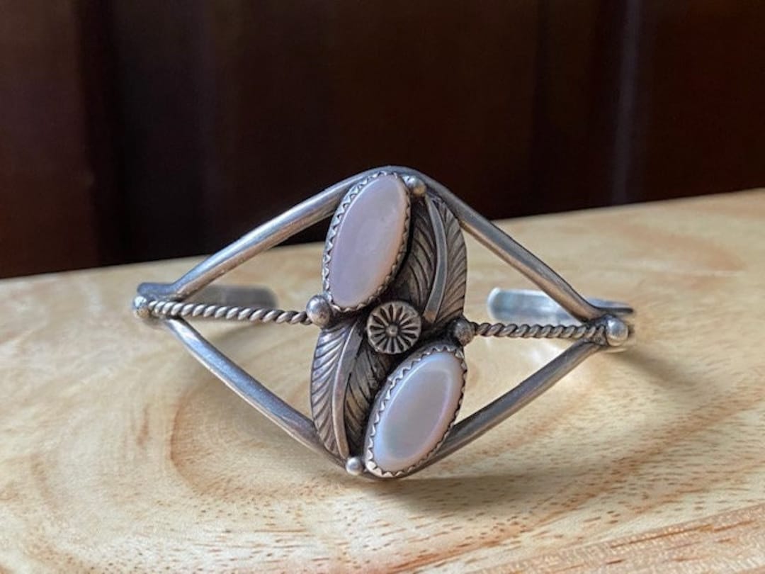 Southwestern Navajo Sterling Mother of Pearl Squash Blossom Cuff