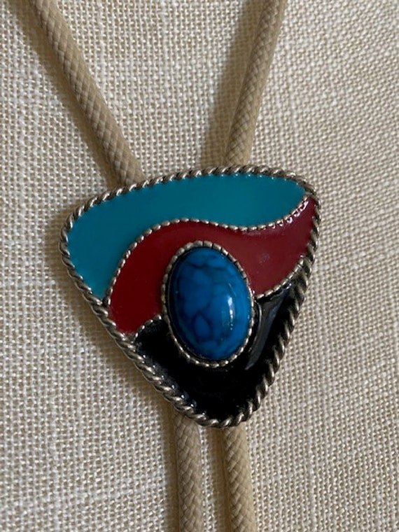 Southwestern - Triangle with Blue Stone - Bolo Tie - image 4