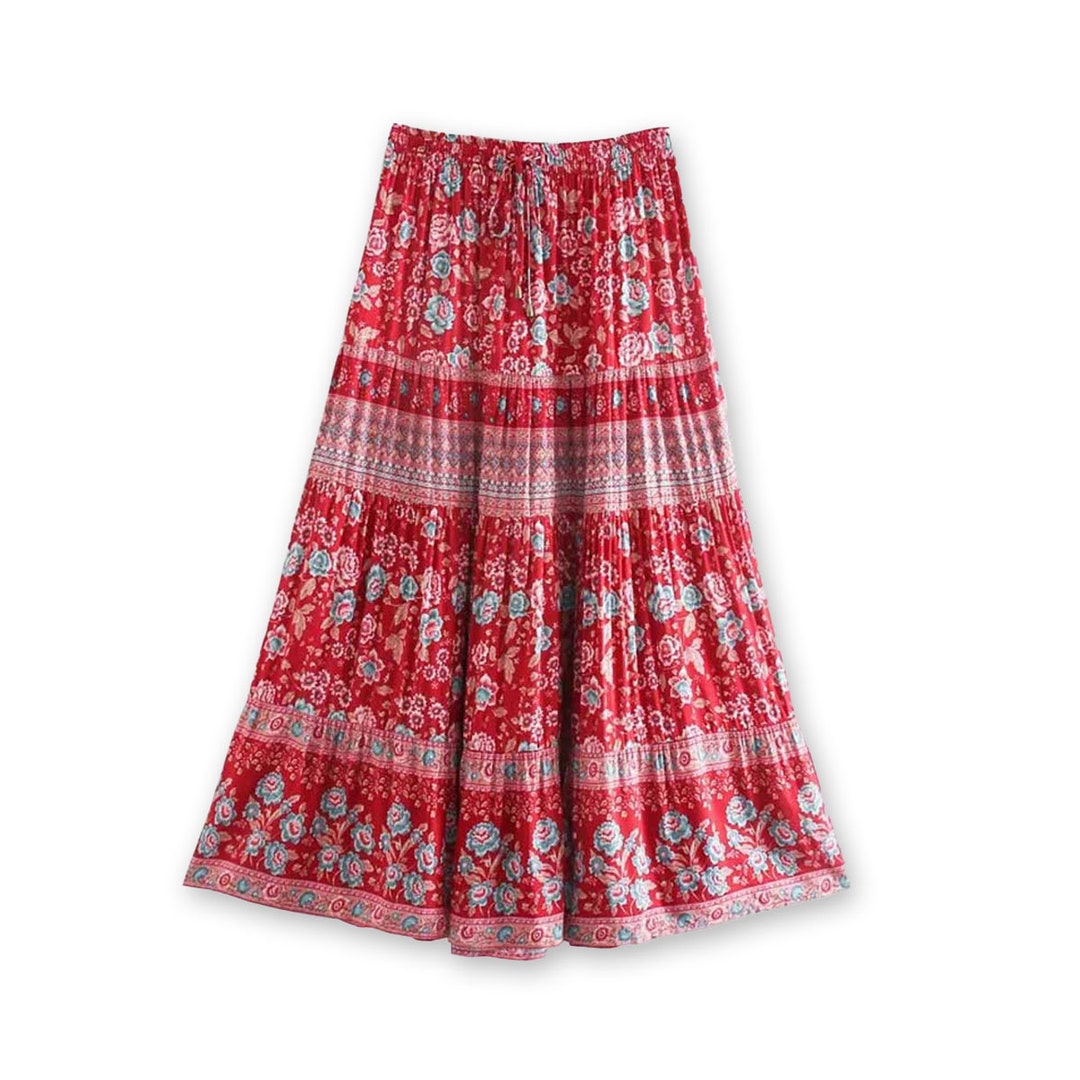 Boho Midi Skirt Berry Red Floral Print Boho Midi Skirt - Etsy