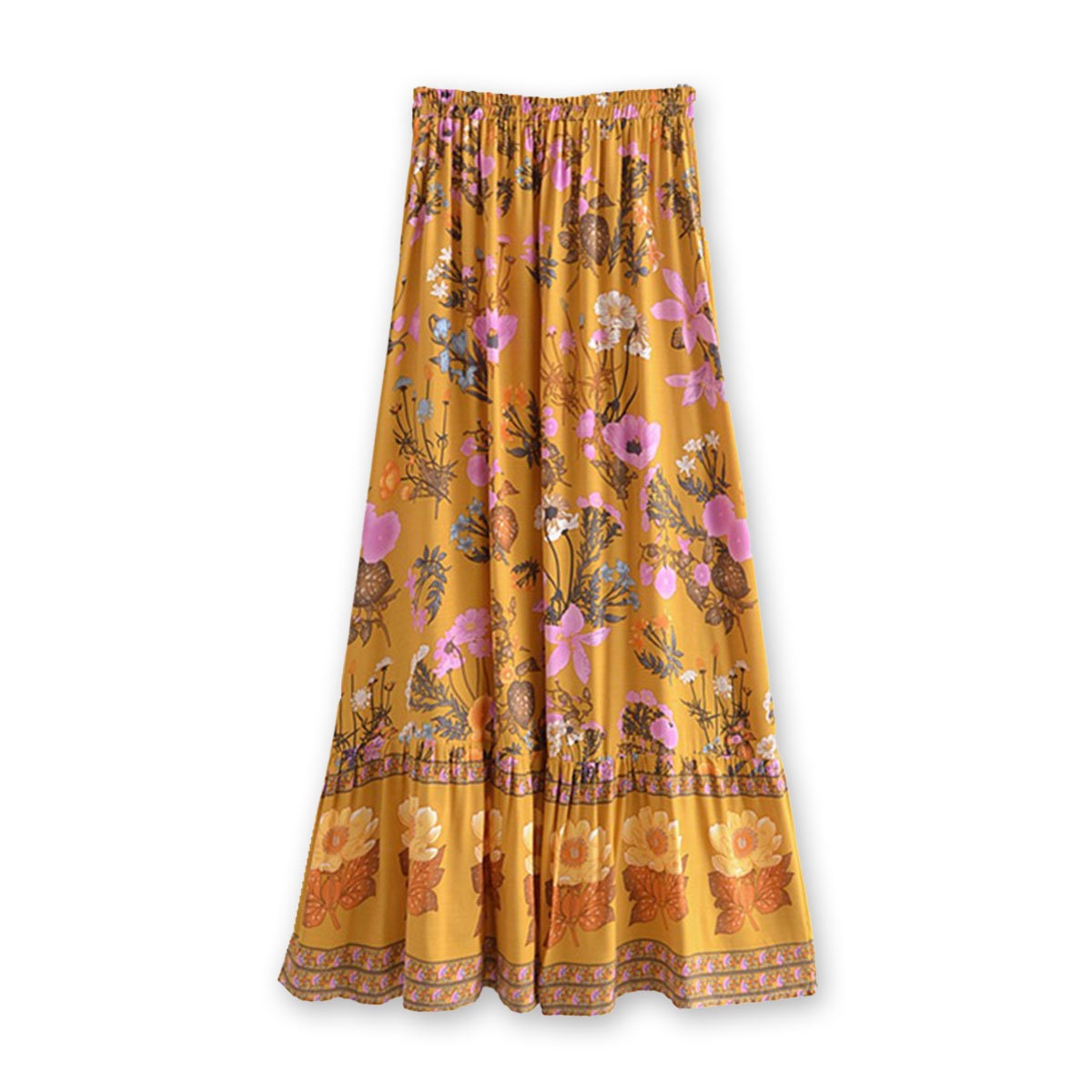 Boho Maxi Skirt Golden Hour Floral Print Boho Maxi Skirt Etsy