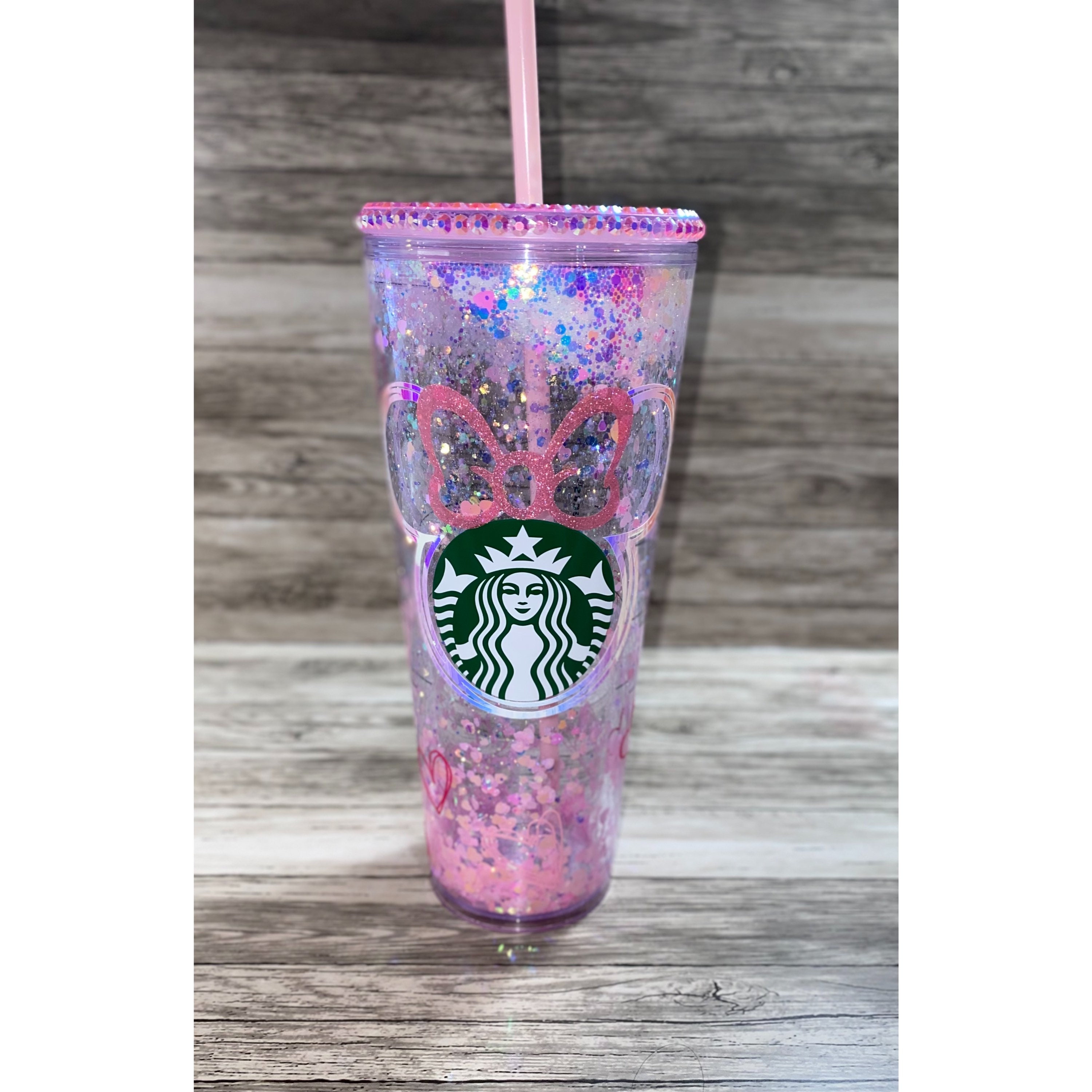 Starbucks Snowglobe Tumbler / Hearts & Purple Glitter 