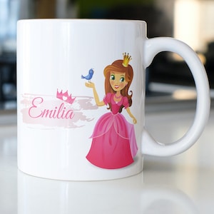 子供、女の子、プリンセス、ピンク用のパーソナライズマグカップ | 子供用コーヒーマグ、名前入りマグカップ | ギフトアイデア | カスタム印刷