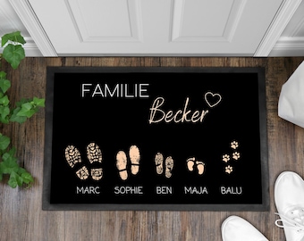Fußmatte | personalisierbar mit Familiennamen| Auswahl Fußabdrücke| Herz| | Indoor