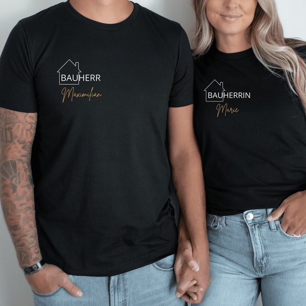 Bauherr Bauherrin T-Shirt| Familien T-Shirt| personalisiert mit Namen| Geschenke für Richtfest, Hauskauf, Hausbau|  Set-Möglichkeit