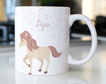 Personalisierte Tasse mit süßem Pony-Motiv | Kaffeetasse Namenstasse Kindertasse | Geschenkidee Kindergeschenk | Individuell bedruckt