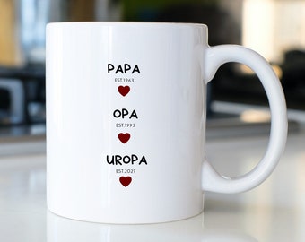 Tasse für werdende Uropas| Schwangerschaftsverkündung an den Opa| Werdegang Papa-Opa-Uropa| personalisierbar mit den Jahreszahlen