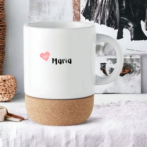 Tasse aus Keramik personalisierbar mit Wunschnamen Tasse zum Abschied Arbeitskollegin Kork Kollegin mit Herz Bild 3