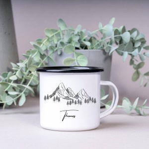 Enamel cup| Mug| Mountain motif| customizable with name