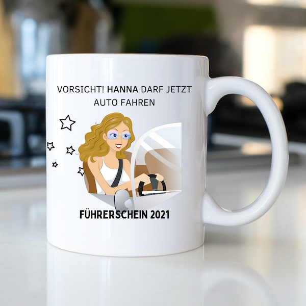 Cup as a gift for your driver's license | customizable with name