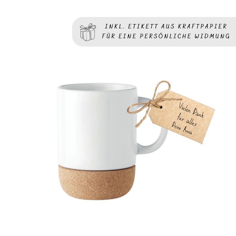 Tasse aus Keramik personalisierbar mit Wunschnamen Tasse zum Abschied Arbeitskollegin Kork Kollegin mit Herz Bild 6
