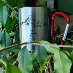 Mug personnalisé en acier inoxydable avec motif montagne Cadeau Randonnée Alpinisme Mousqueton Tasse de nom image 3