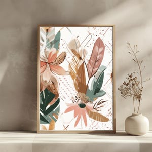 Decorazione boho con illustrazione botanica astratta | Decorazione murale per camera da letto, soggiorno, corridoio | Arte murale moderna senza cornice