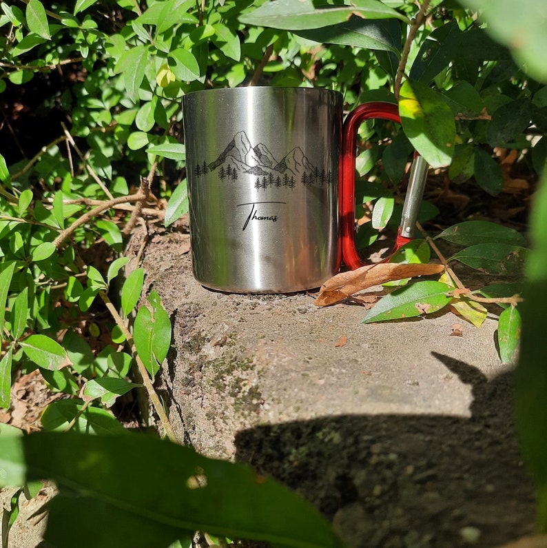 Mug personnalisé en acier inoxydable avec motif montagne Cadeau Randonnée Alpinisme Mousqueton Tasse de nom image 4