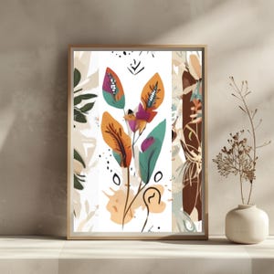 Decorazione boho con illustrazione botanica astratta | Decorazione murale per camera da letto, soggiorno, corridoio | Arte murale moderna senza cornice