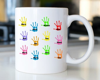 Tasse für Erzieher Danke| Fingerabdrücke| Abschied Kindergarten| Geschenk Lehrerin| personalisierbar mit bis zu 25 Namen