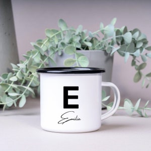 Emaille Tasse| Becher| mit Wunschnamen| Anfangsbuchstaben