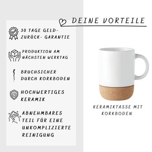 Tasse aus Keramik personalisierbar mit Wunschnamen Tasse zum Abschied Arbeitskollegin Kork Kollegin mit Herz Bild 5