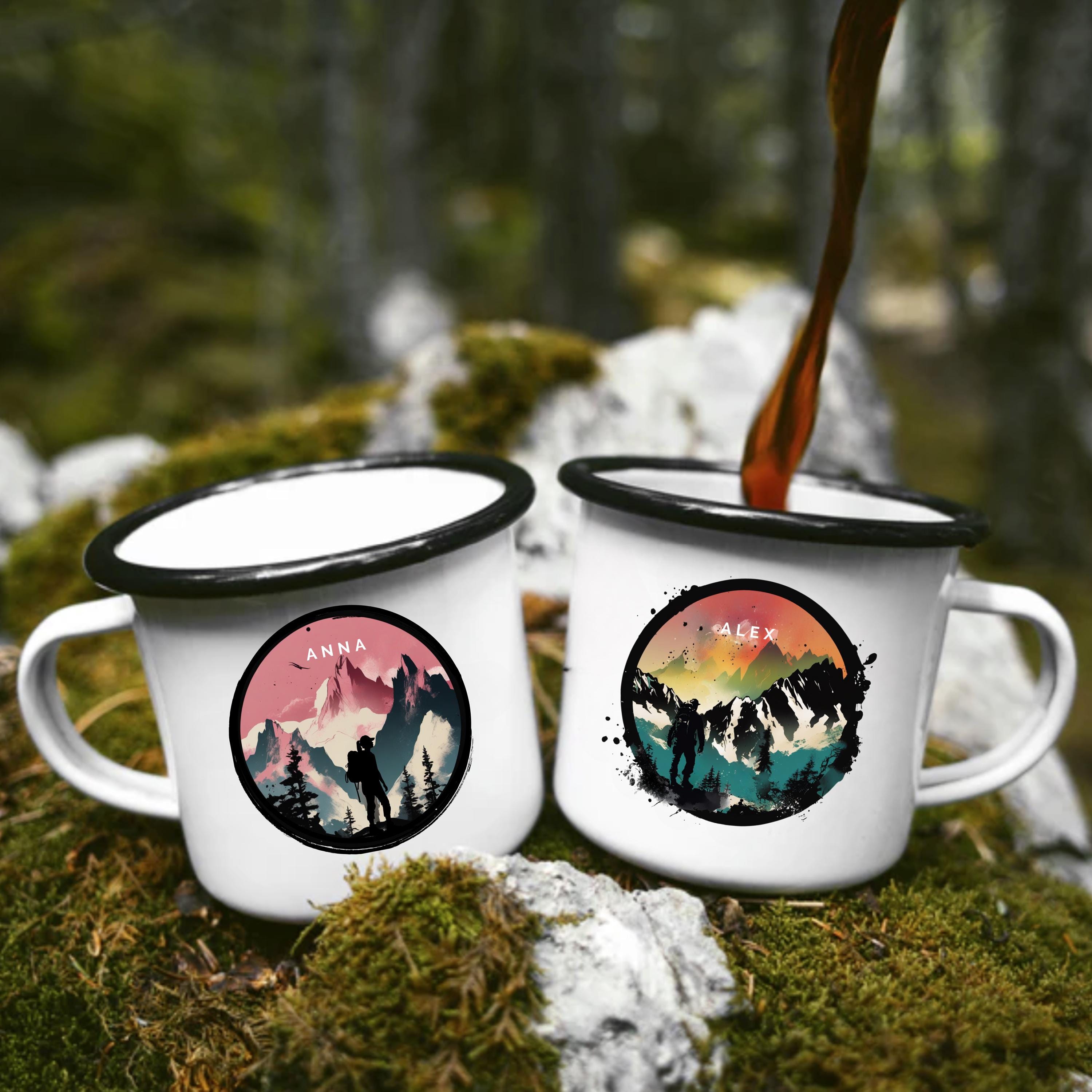 Personalized enamel mug for mountain lovers with name Birthday gift with desired name hiking gift for nature lovers