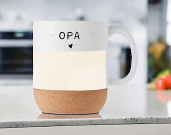 Tasse aus Keramik | personalisierbar mit Wunschnamen| Tasse für Opas | Kork | Opa mit Herz