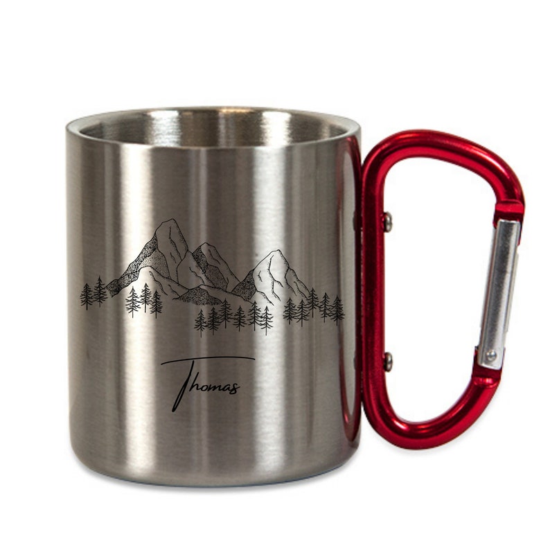 Mug personnalisé en acier inoxydable avec motif montagne Cadeau Randonnée Alpinisme Mousqueton Tasse de nom image 2
