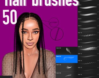 50 pinceles Procreate para trenzas, rizos y cabello texturizado / Set de pinceles para arte digital
