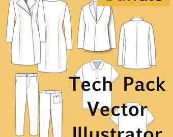 Menswear Tech Pack: Vector Fashion Flat Sketch Template (AI & PNG)