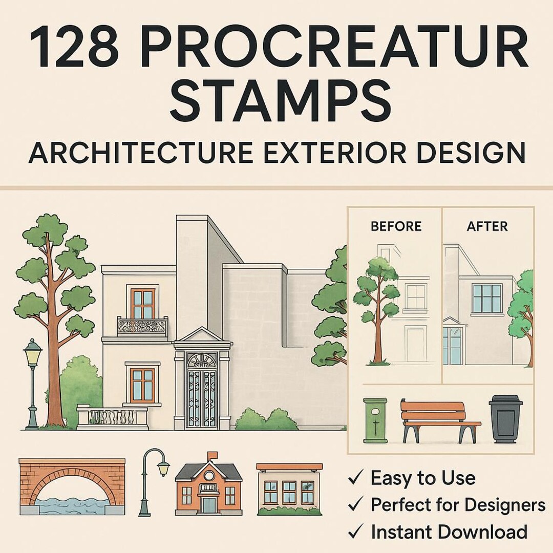 128 Procreate Architecture Stamps – Exterior Design Brushes for Digital ...