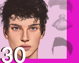 30 Procreate Men’s Hair Brushes | Male Hairstyles, Textures & Portrait Brush Set
