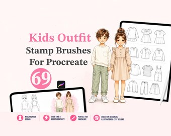 Kids Fashion Procreate Stamp Brushes Clothing Design Sketch Kit  Outfit & Style Stamps for Procreate