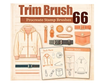 Procreate Fashion Trim Brushes • Zipper, Button, Pocket, Belt, Stitch Set (Digital Product)