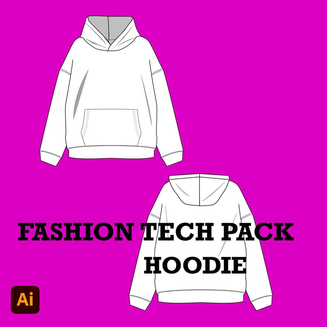 Fashion Tech Pack Hoodie Template Vector Ai Mockup Clothes Flat Sketch Fashion Tech Pack Hoodie Template Vector Ai Mockup Clothes Flat Sketch