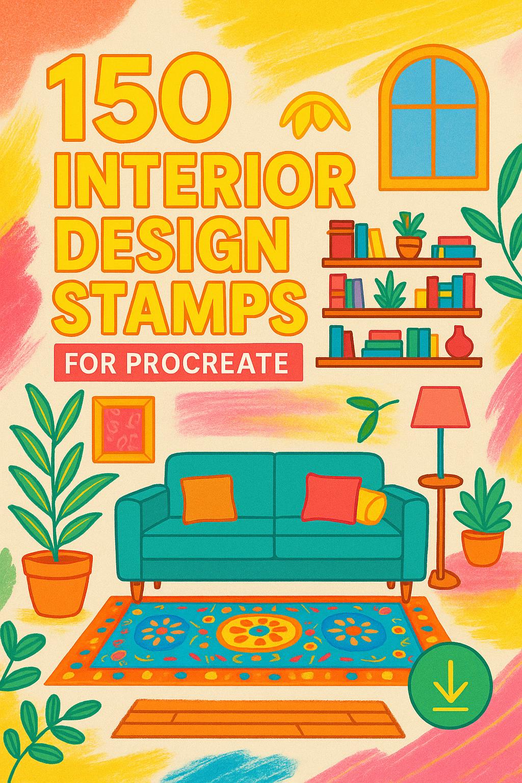 150 sellos de Procreate para diseño de interiores – Pack de pinceles de arquitectura, muebles y decoración
