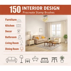 Procreate Architecture Interior Design Stamp Brushes 150 Interior Sketch Element för iPad Arkitektonisk Ritning