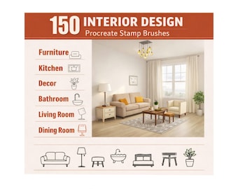 Procreate Architecture Interior Design Stamp Brushes 150 Interior Sketch Element for IPad Architectural Drawing