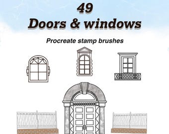 49 procreate stamp brushes of Doors and Windows/ architecture exterior design